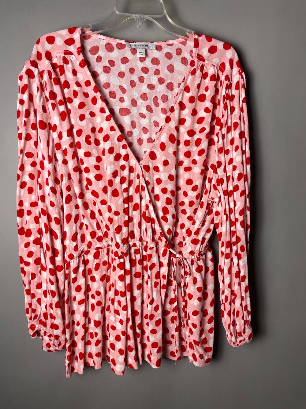 Free Assembly Women's Large Polka Dot Wrap Peplum Blouse
